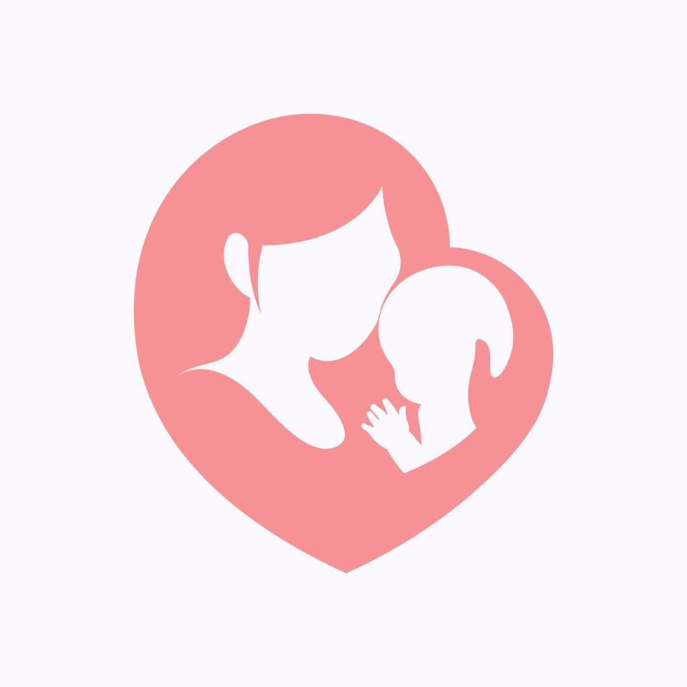 Mother holding her little baby in heart shaped silhouette vector