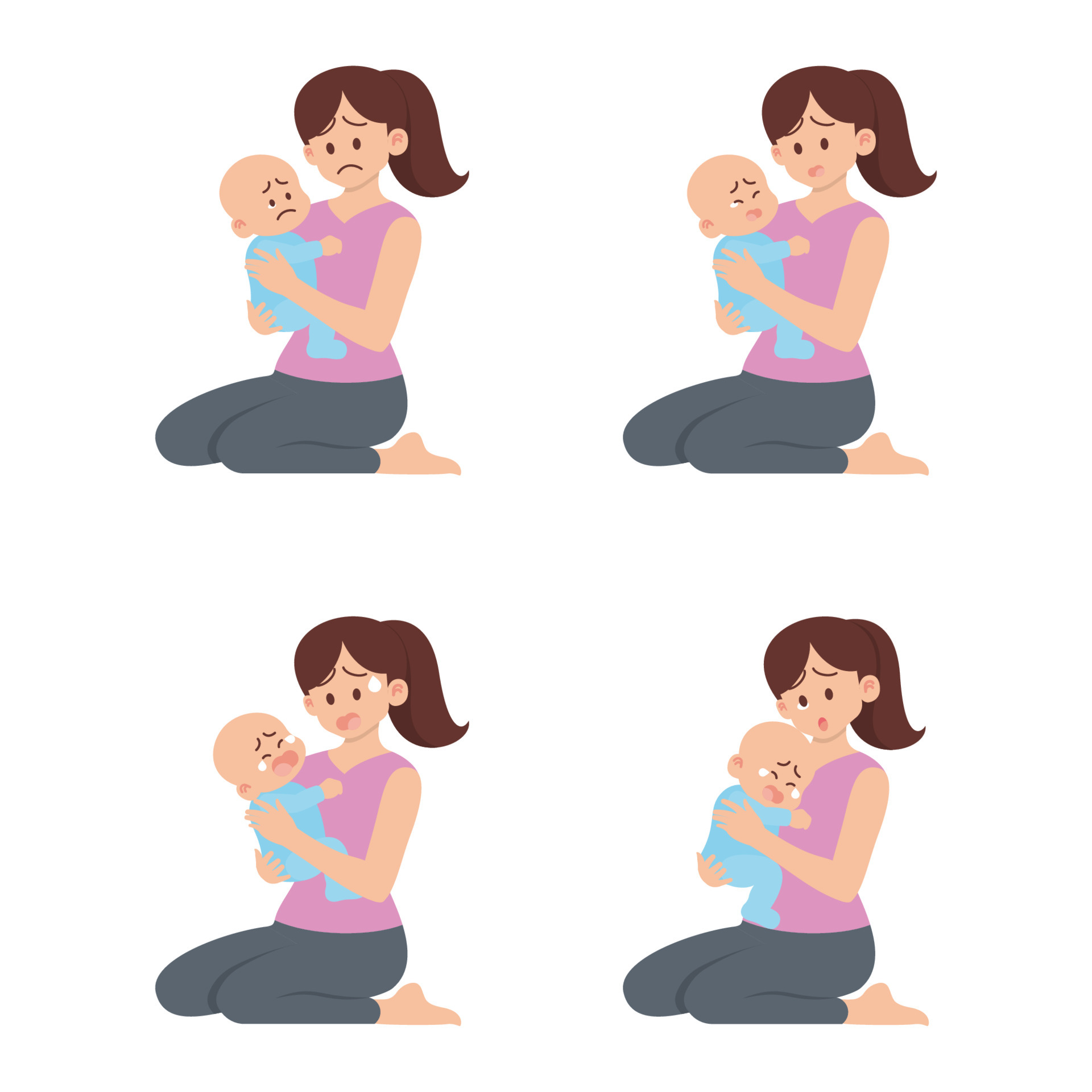 Mother holding sad baby flat cartoon set 6253124 Vector Art at Vecteezy Mother holding sad baby flat cartoon set 6253124 Vector Art at Vecteezy