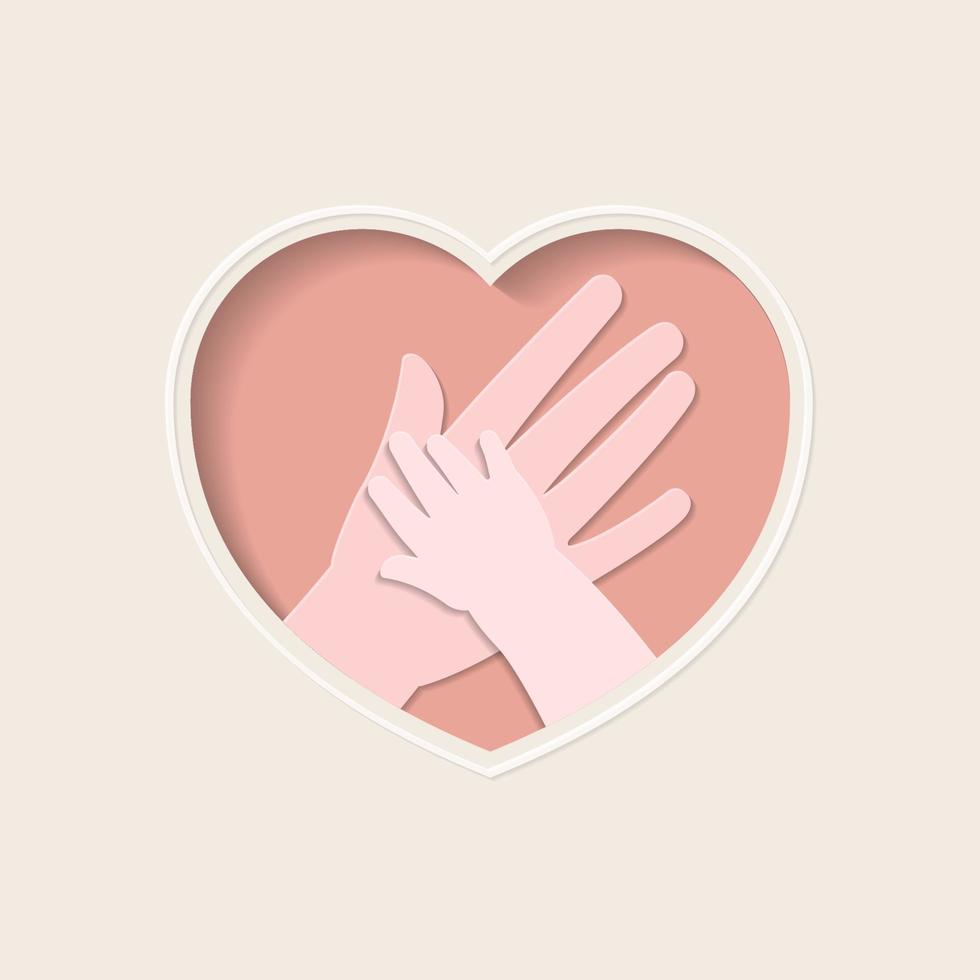 Hands of mother and baby in heart shaped paper art vector