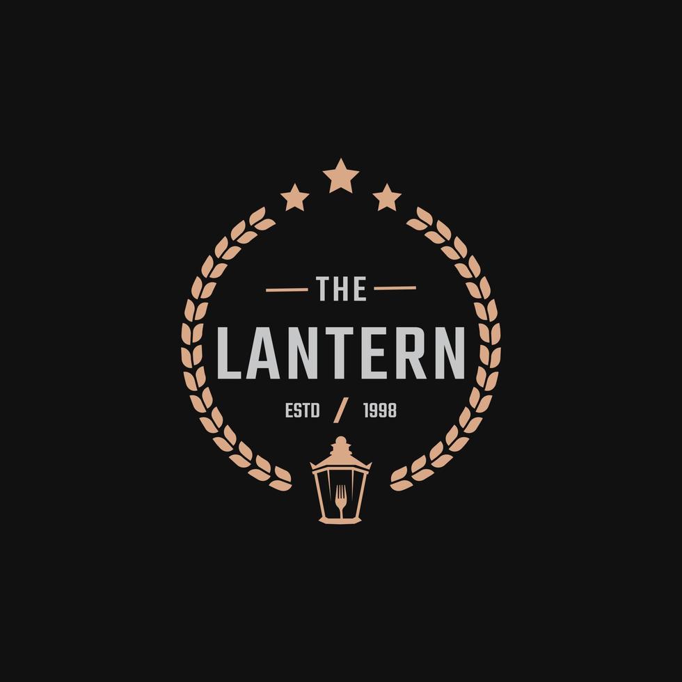 Classic Vintage Retro Label Badge for Lantern Post Street Lamp with Fork Restaurant Logo Design Inspiration vector
