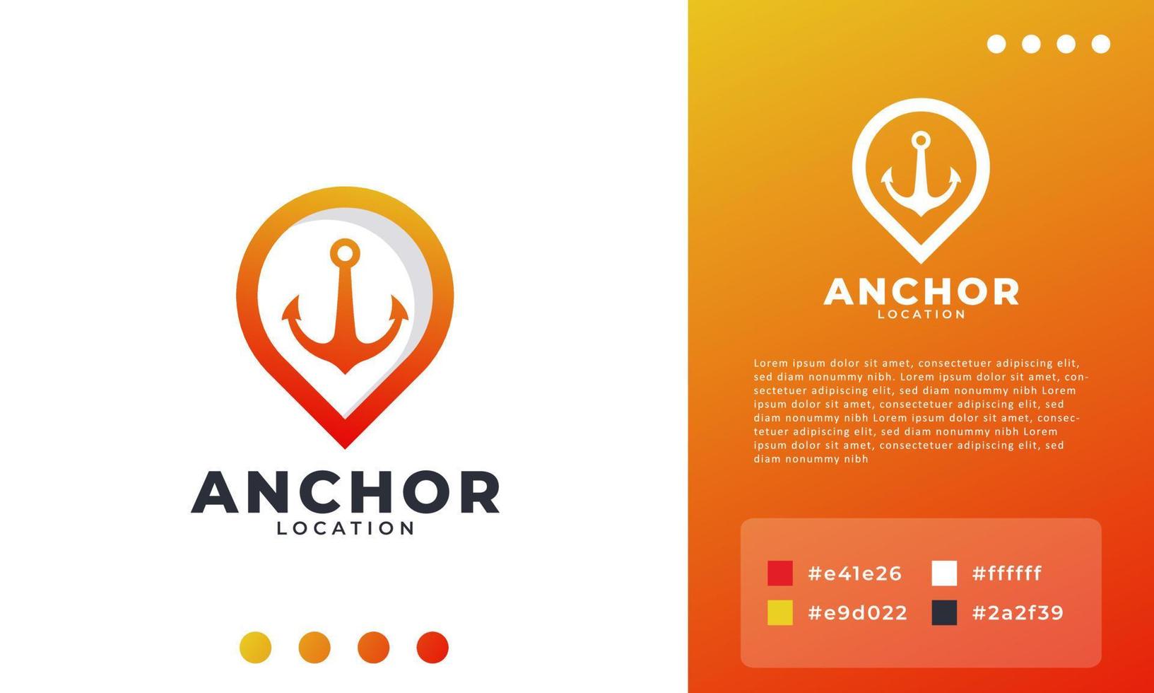 ancla con pin ubicación mapa logotipo diseño plantilla ilustración vector