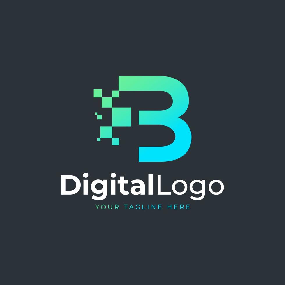 Tech Letter B Logo. Blue and Green Geometric Shape with Square Pixel Dots. Usable for Business and Technology Logos. Design Ideas Template Element. vector