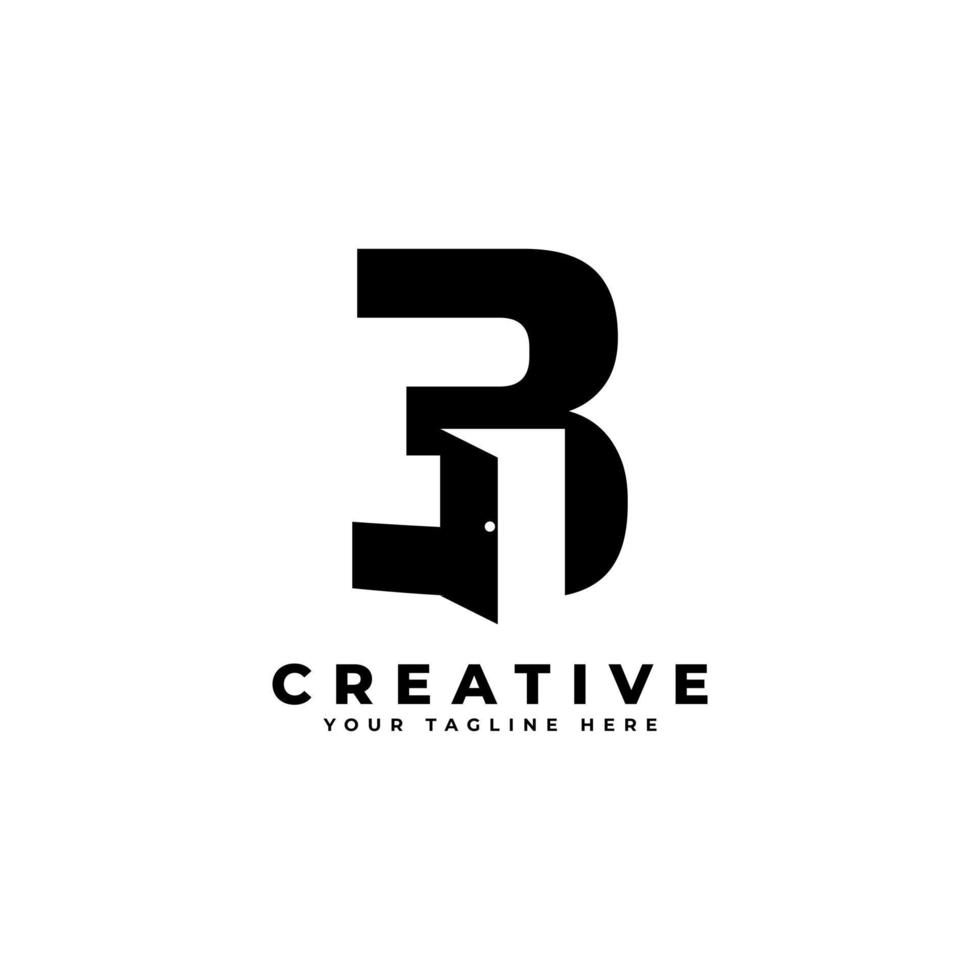 Number Three Door Negative Space Logo Design. Usable for Construction Architecture Building Logo vector