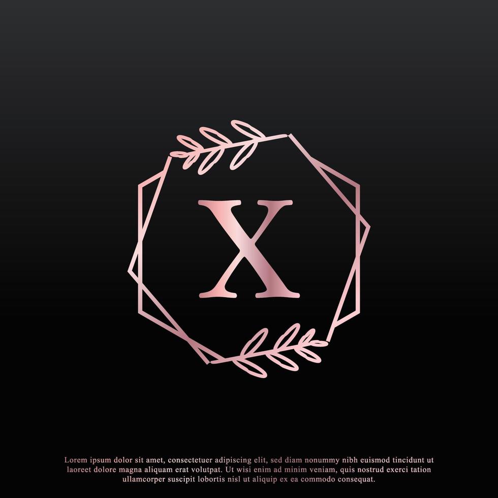 Elegant X Letter Hexagon Floral Logo with Creative Elegant Leaf Monogram Branch Line and Pink Black Color. Usable for Business, Fashion, Cosmetics, Spa, Science, Medical and Nature Logos. vector