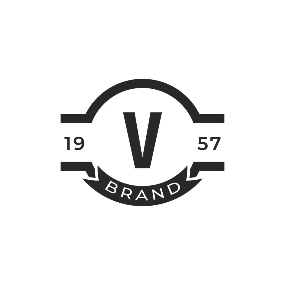 elemento de plantilla de diseño de logotipo de letra v insignia vintage. adecuado para identidad, etiqueta, insignia, café, vector de icono de hotel