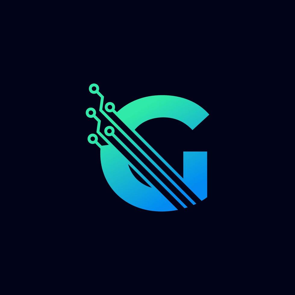 logotipo de la letra g de tecnología. plantilla de logotipo vectorial futurista con color degradado verde y azul. forma geometrica. utilizable para logotipos de negocios y tecnología. vector