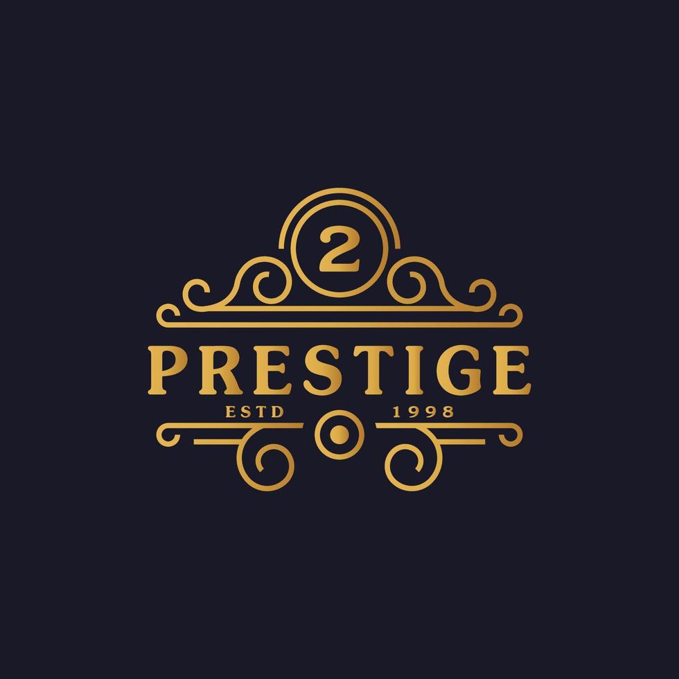 Number 2 Luxury Logo Flourishes Calligraphic Elegant Ornament Lines. Business sign, Identity for Restaurant, Royalty, Boutique, Cafe, Hotel, Heraldic, Jewelry and Fashion Logo Design Template vector
