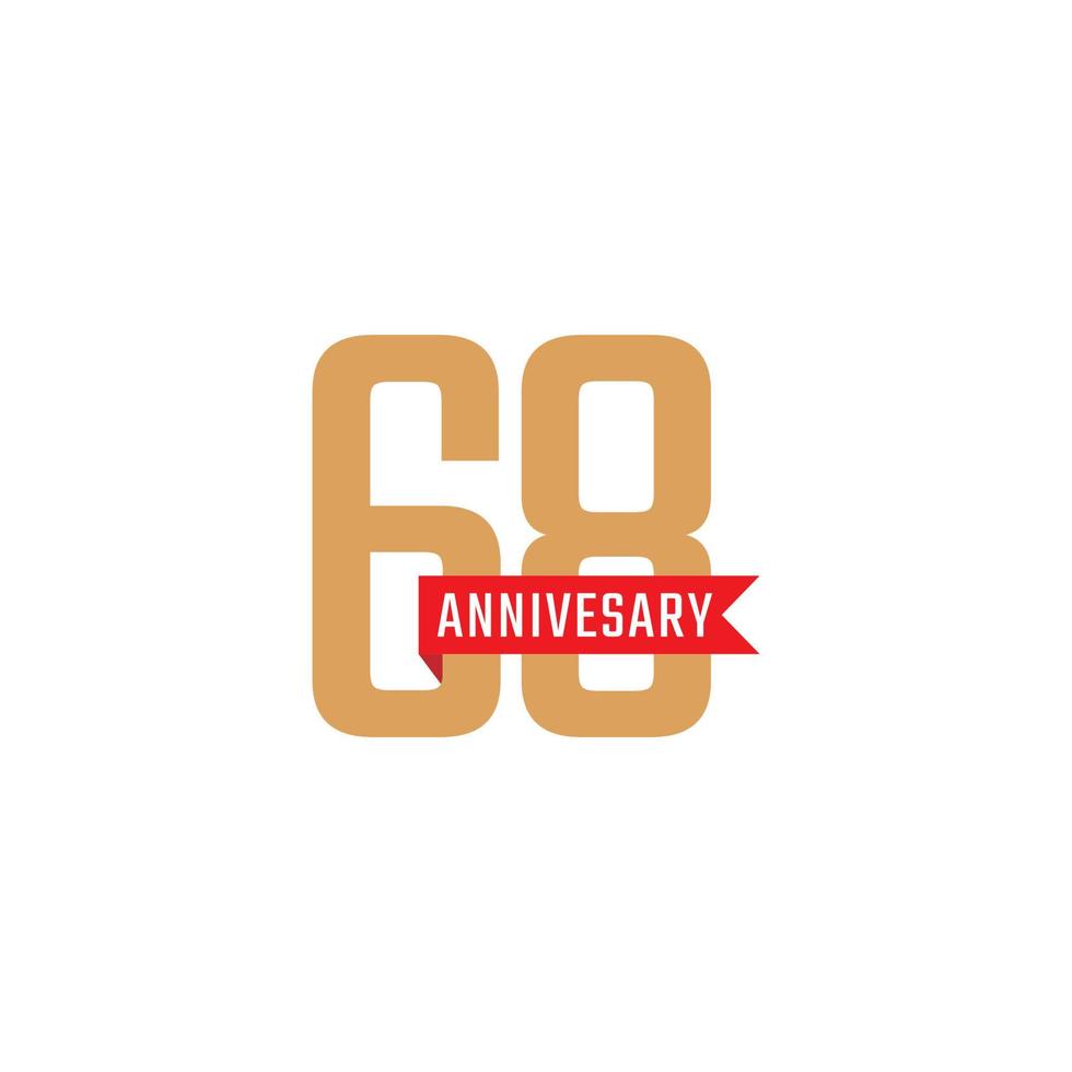68 Year Anniversary Celebration with Red Ribbon Vector. Happy Anniversary Greeting Celebrates Template Design Illustration vector