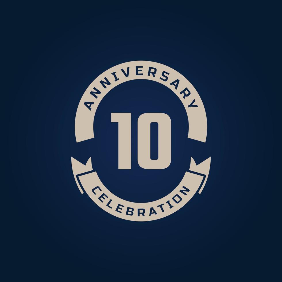 10 Year Anniversary Celebration with Golden Color for Celebration Event, Wedding, Greeting card, and Invitation Isolated on Blue Background vector