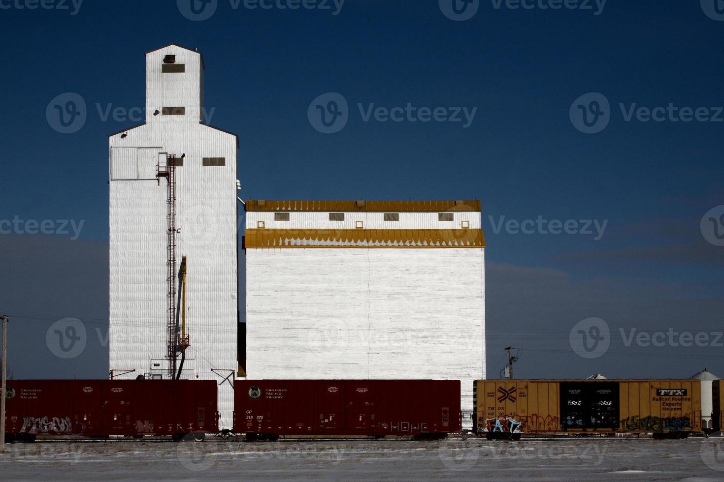 Rail cars and grain elevator at Tuxford Saskatchewan photo