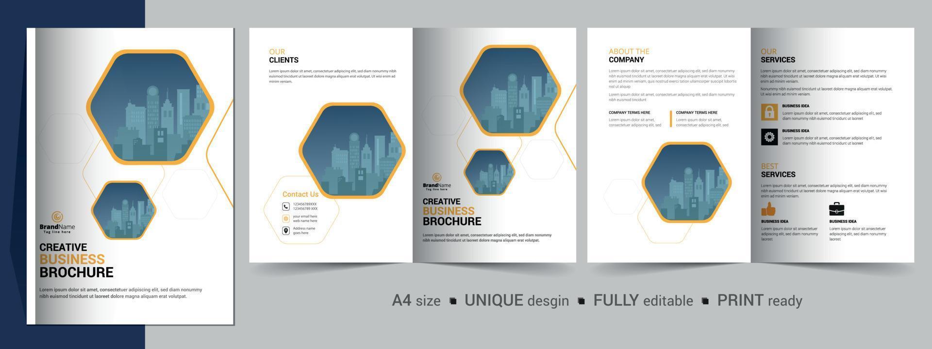 plantilla de diseño de folleto bifold para su empresa, empresa, negocio, publicidad, marketing, agencia y negocios en Internet. vector