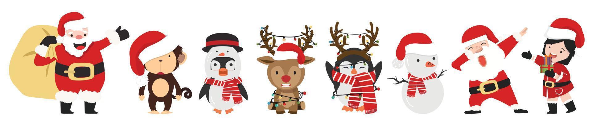 Cute cartoon characters Christmas collection vector