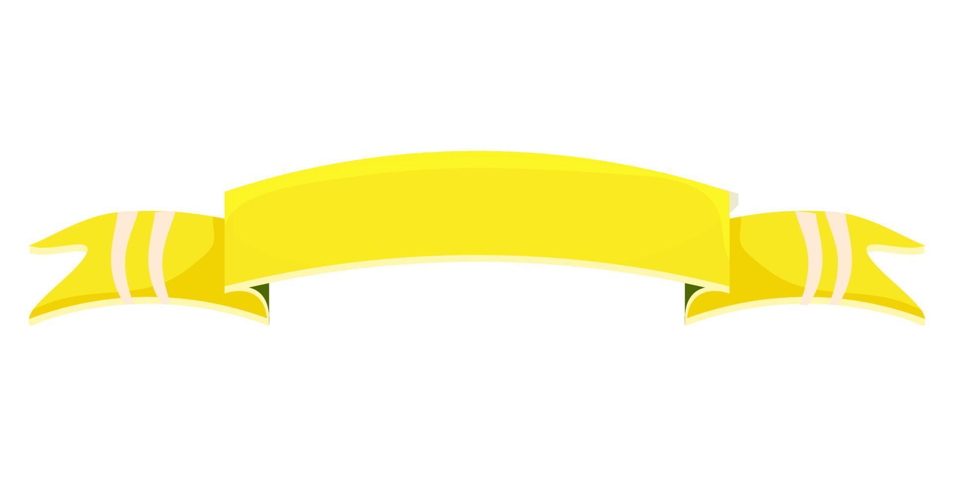 Hanging ribbon, banner or flag in bright yellow color in cartoon style isolated on white background. Design element, spring clip art. . Vector illustration