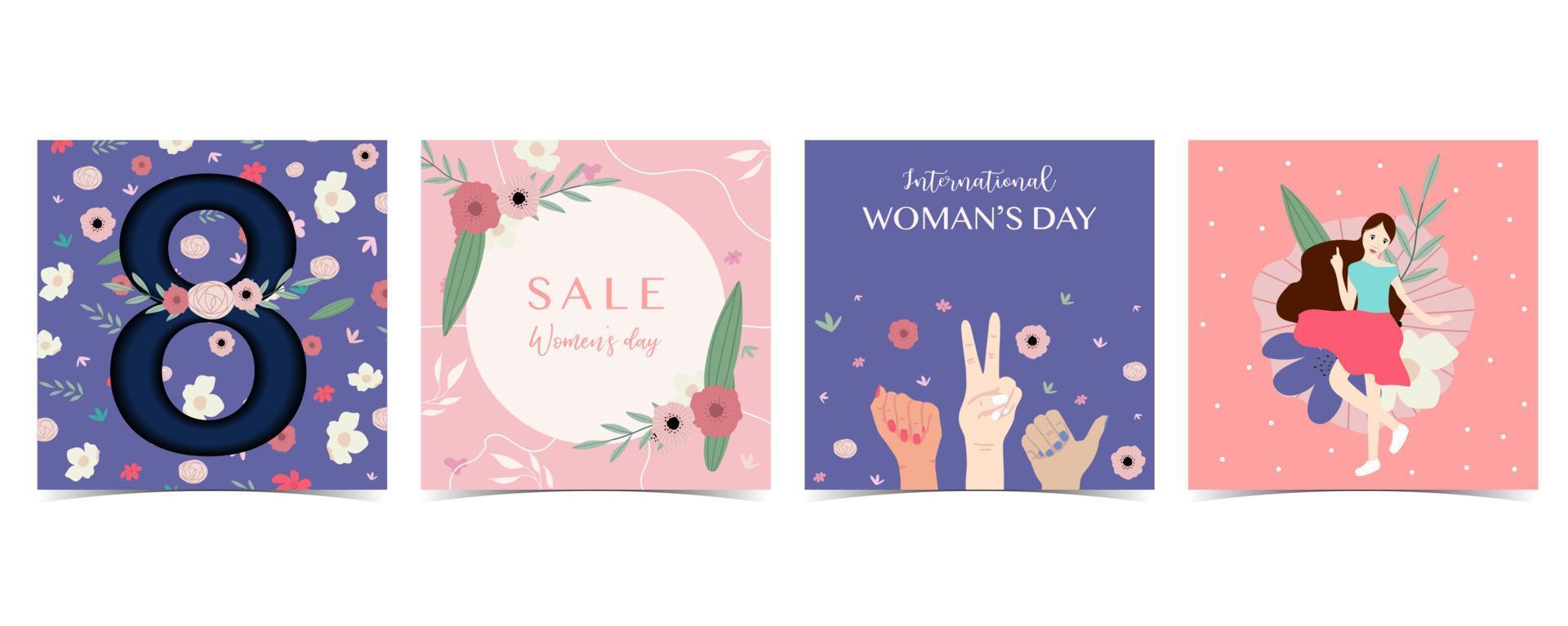 Woman's day background for social media with hand,face,flower vector