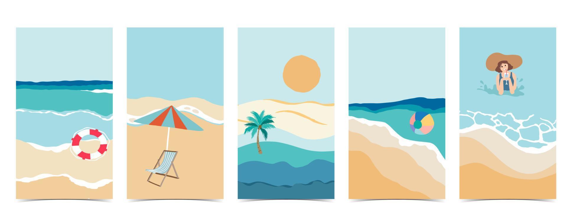 fondo de playa para redes sociales. conjunto de historias con cielo, arena, sol vector