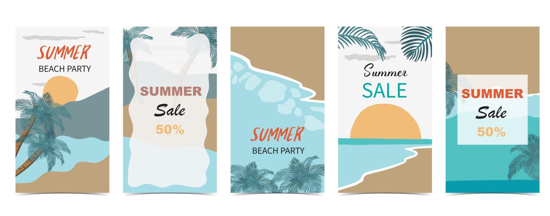 summer sale background for social media story with beach vector