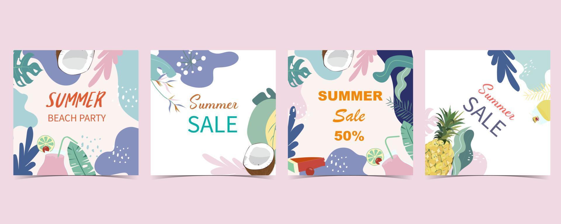 summer background for social media with leaf,pineapple vector