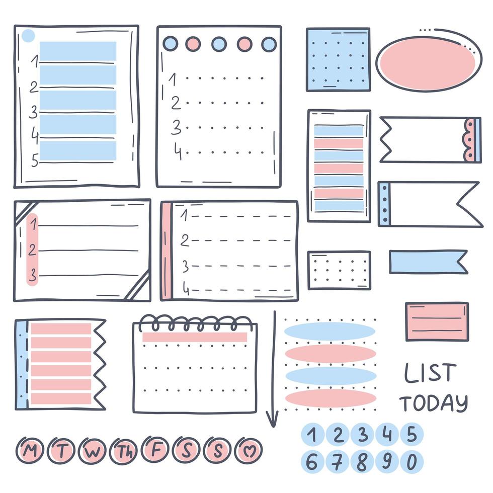 Set doodle bullet journal vector illustration