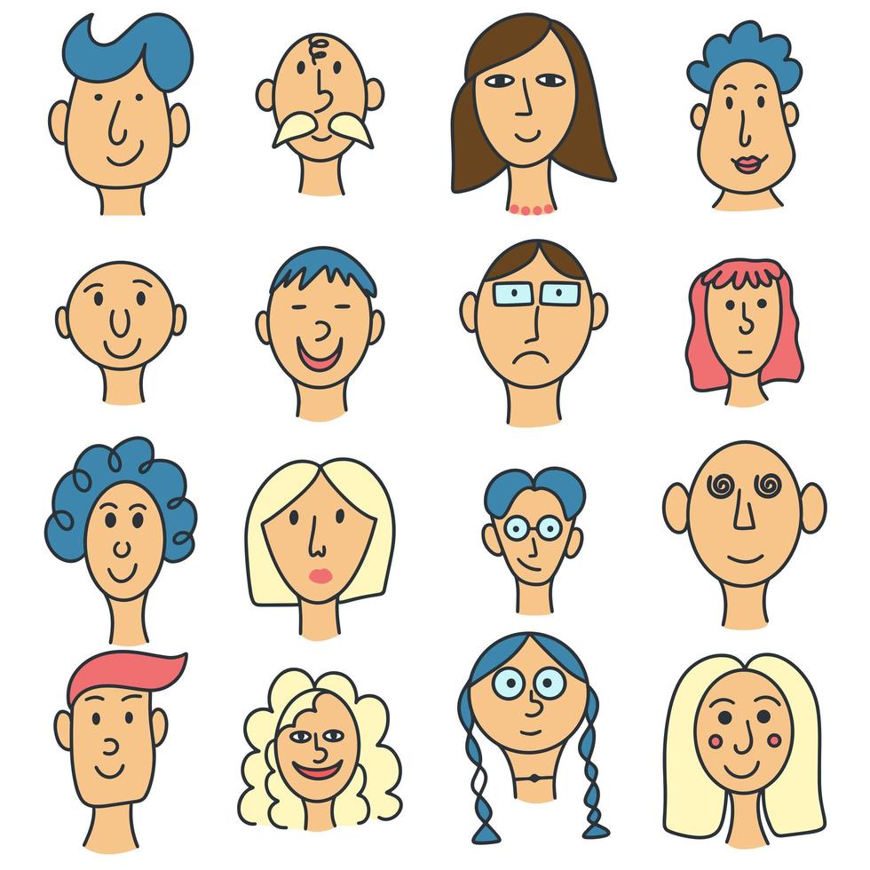 establecer personajes masculinos y femeninos estilo doodle vector