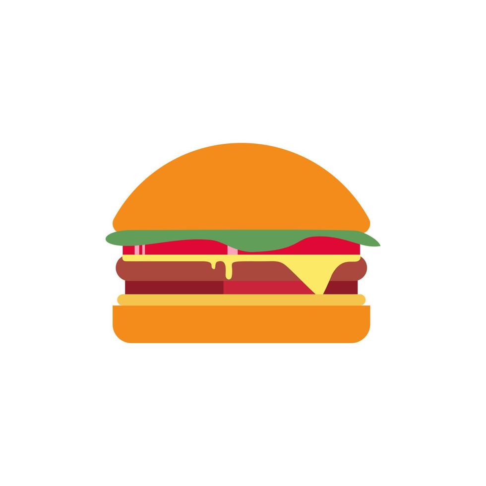 Burger flat design vector illustration isolated on white background. Hamburger in minimalist style. Flat design