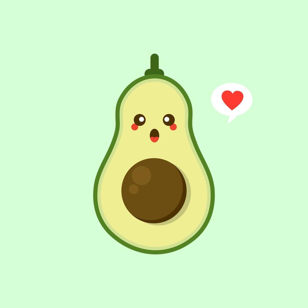 divertido feliz lindo feliz sonriente aguacate. icono de ilustración kawaii de personaje de caricatura plana vectorial. aislado sobre fondo de color. concepto de aguacate de frutas vector