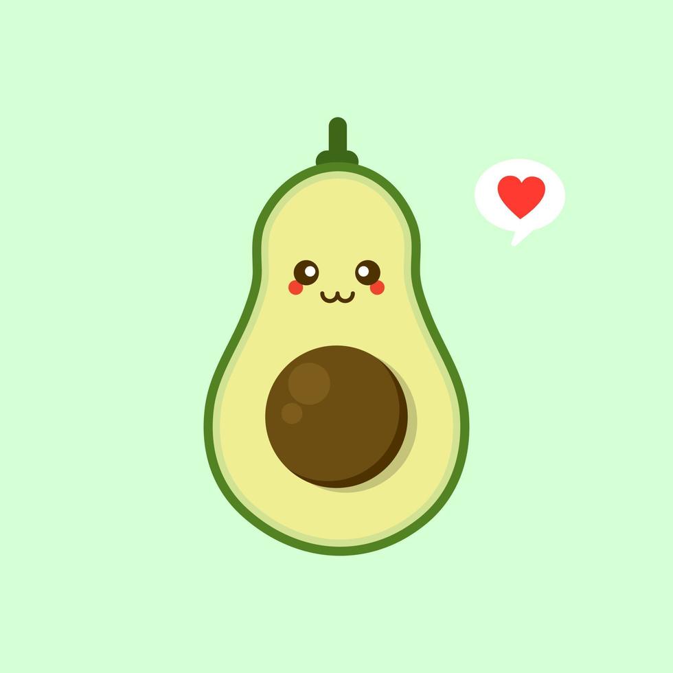 Funny happy cute happy smiling avocado. Vector flat cartoon character kawaii illustration icon. Isolated on color background. Fruit avocado concept