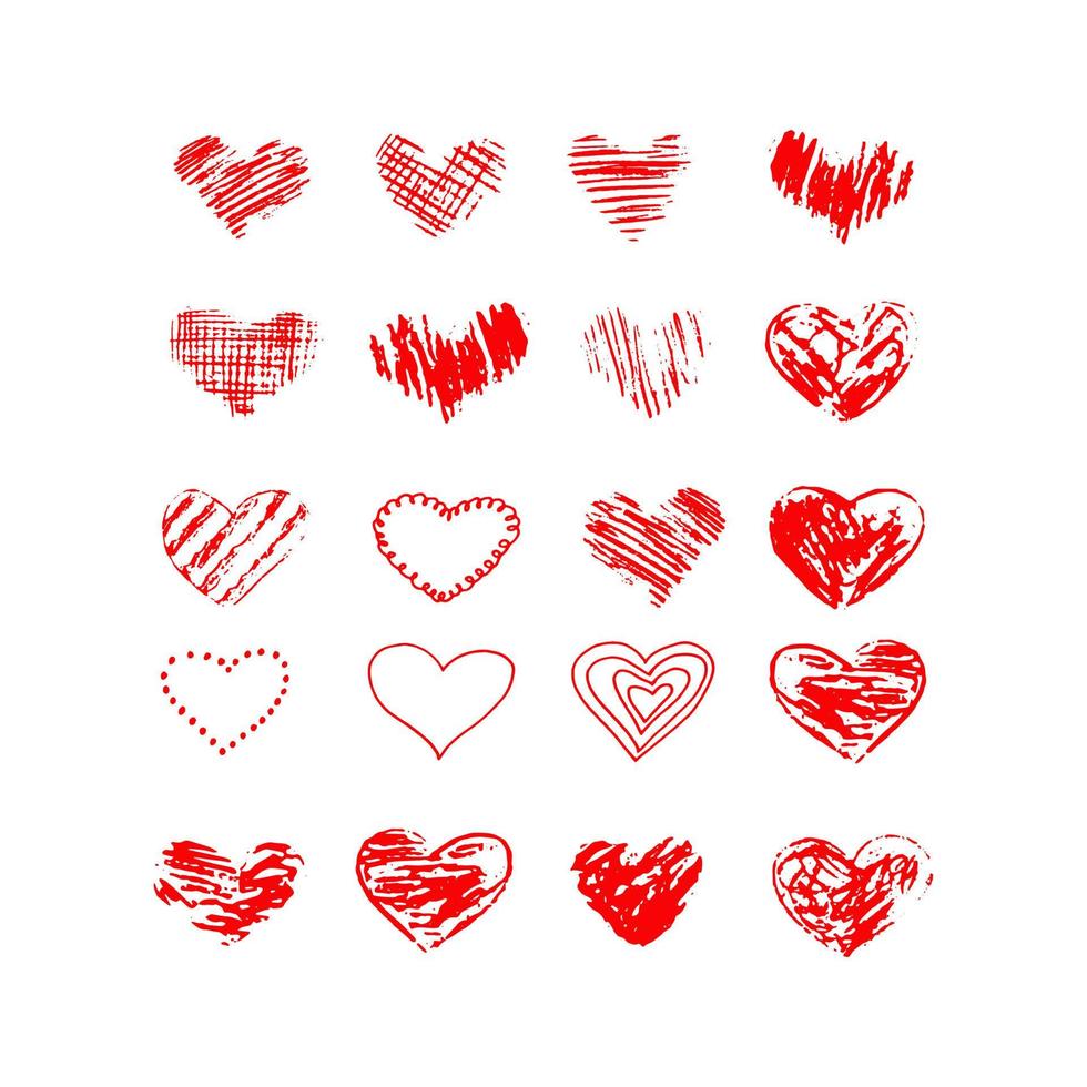 conjunto de corazón garabato dibujado a mano. , minimalismo, icono, pegatina, decoración. amor, día de san valentín, rojo. vector