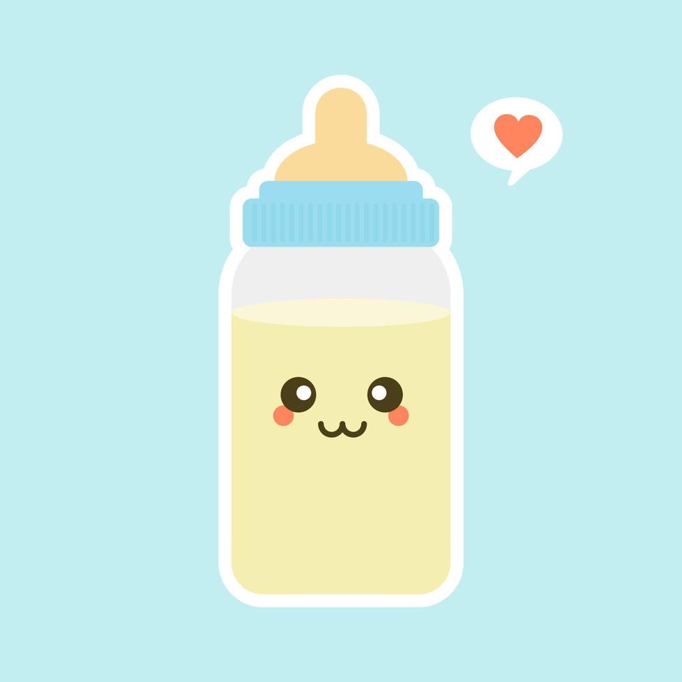 baby milk bottle flat design. Funny milk bottle characters with smiling faces, cartoon vector illustration isolated on color background. Cute and kawaii milk bottle.