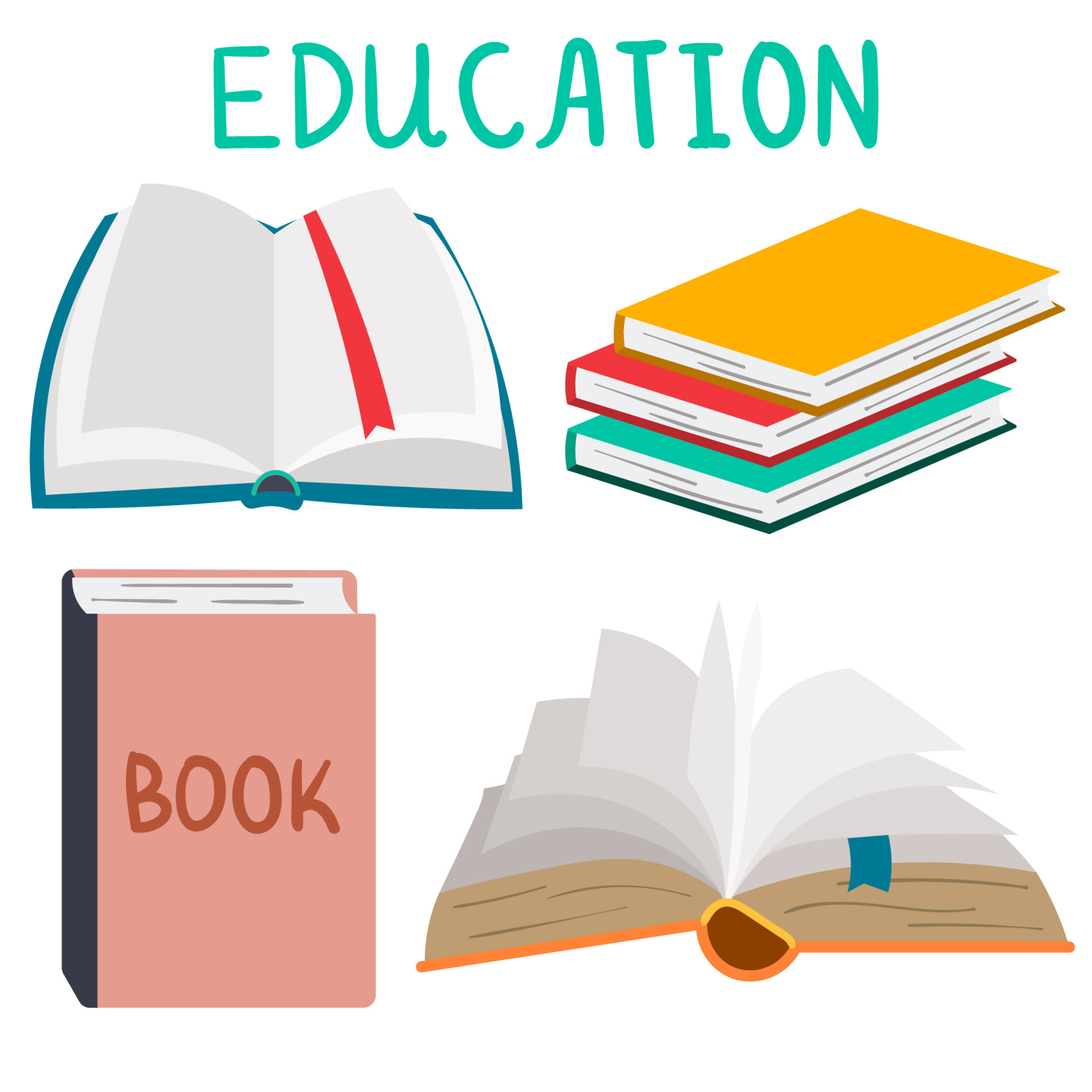 Set of books in flat style. Open book, stack of textbooks. Education  collection of cartoon symbols. 6253984 Vector Art at Vecteezy