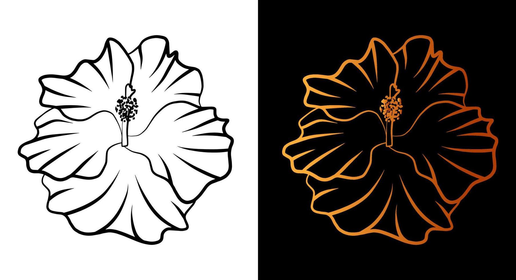 Flower outline icon, simple doodle sketch line art style, black and gold floral botany set. Beauty elegant logo design element. Graphic isolated symbol drawing. Flat shape, wedding tattoo print card. vector