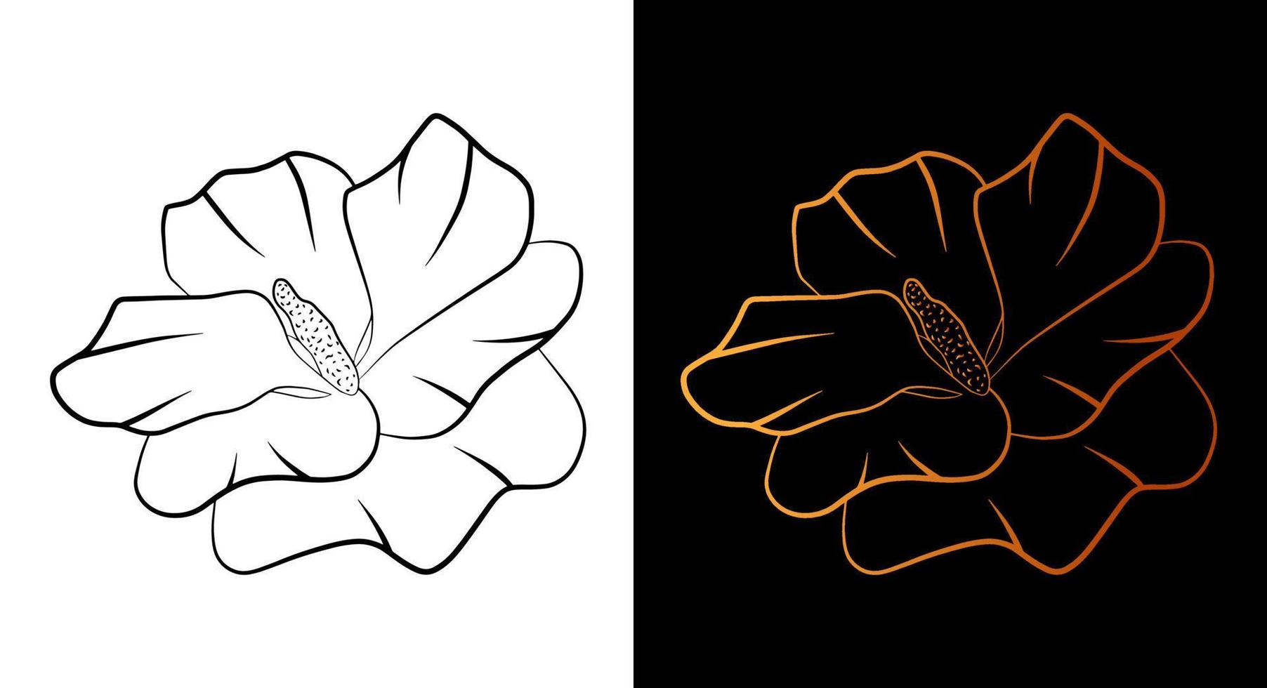 Flower outline icon, simple doodle sketch line art style, black and gold floral botany set. Beauty elegant logo design element. Graphic isolated symbol drawing. Flat shape, wedding tattoo print card. vector