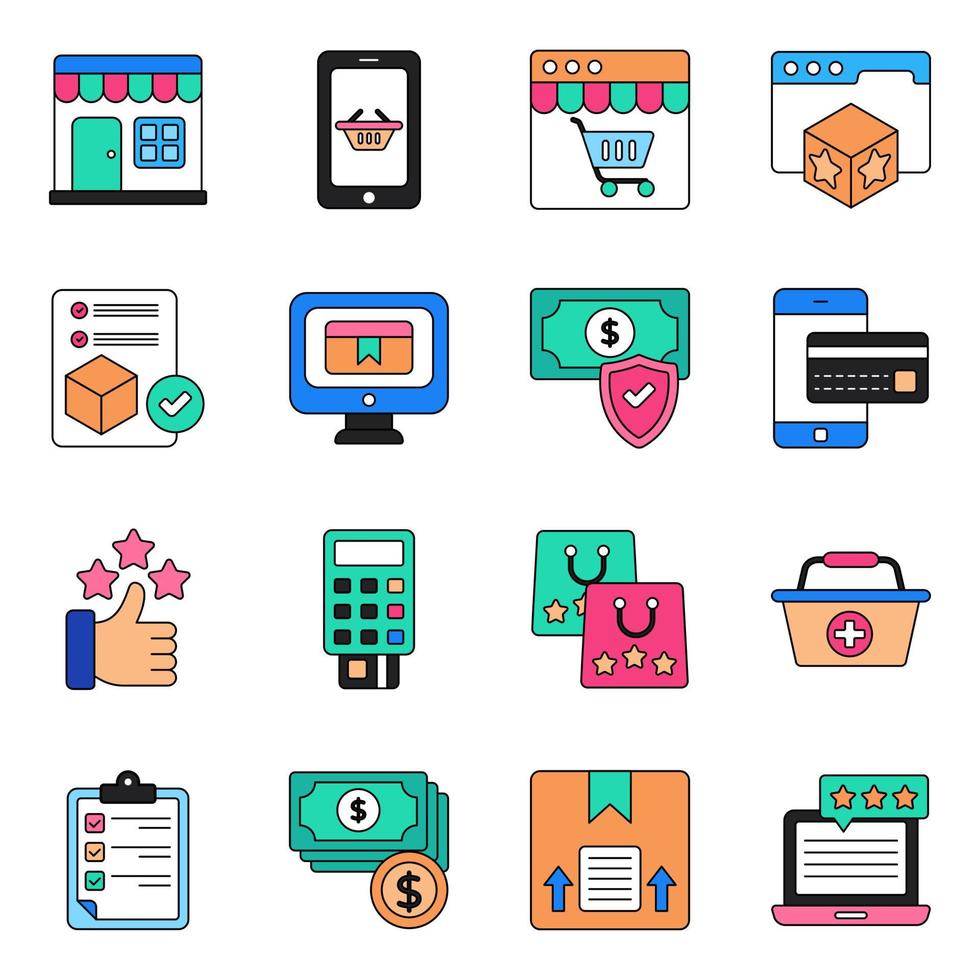 paquete de iconos planos de compras vector