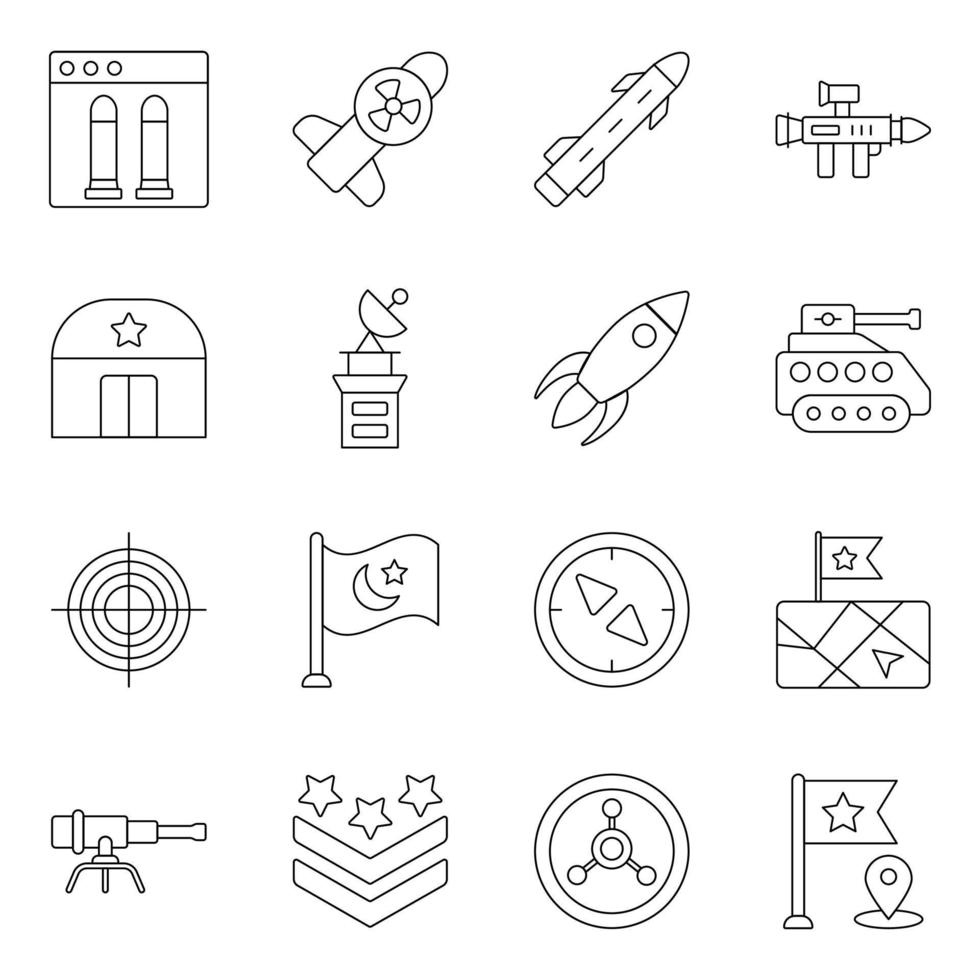 Pack of Army Line Icons vector