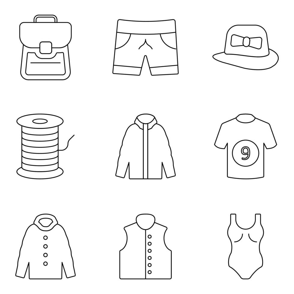 paquete de iconos de línea de ropa y atuendo vector