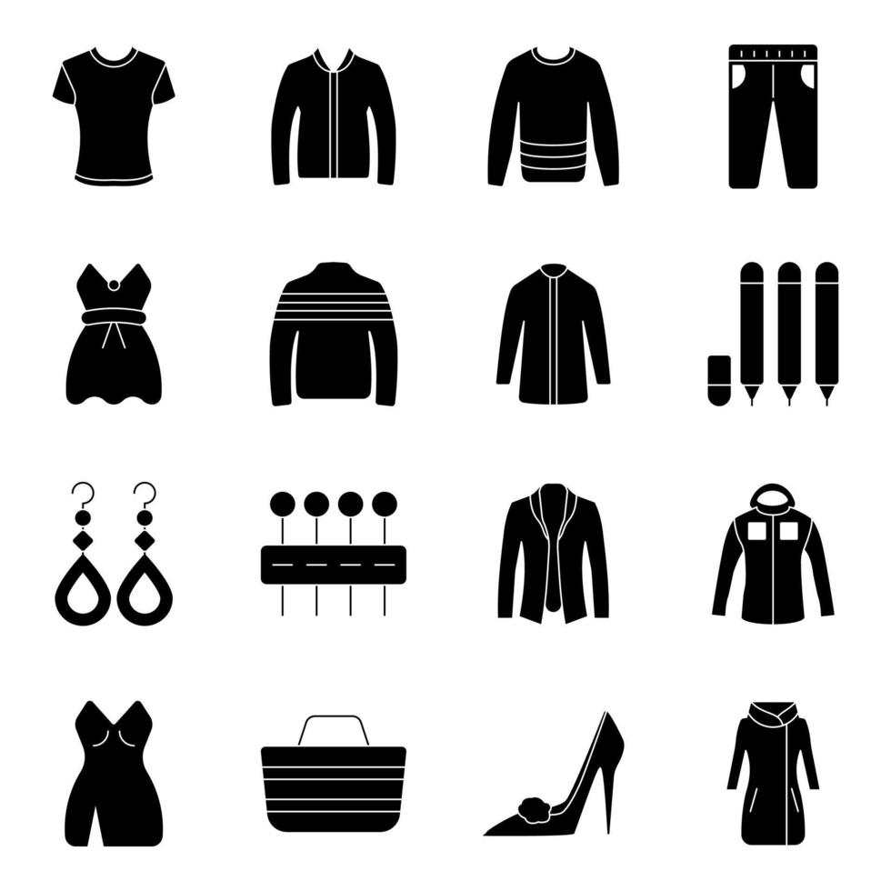 paquete de iconos de glifos de ropa y atuendo vector