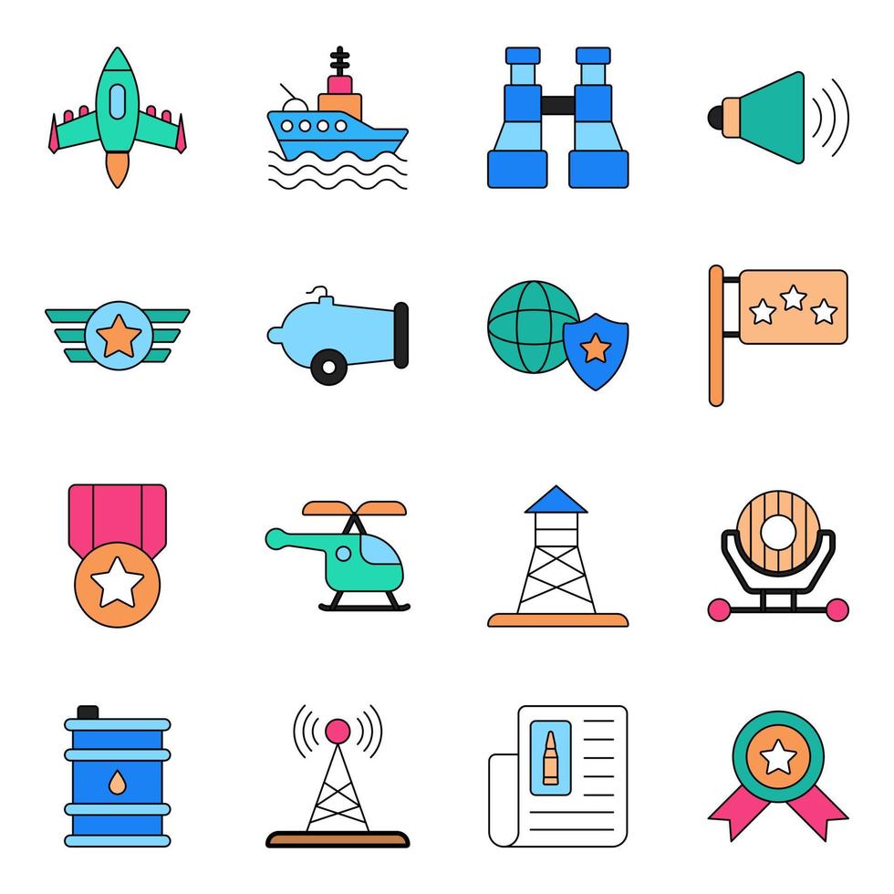 Pack of Military Flat Icons vector