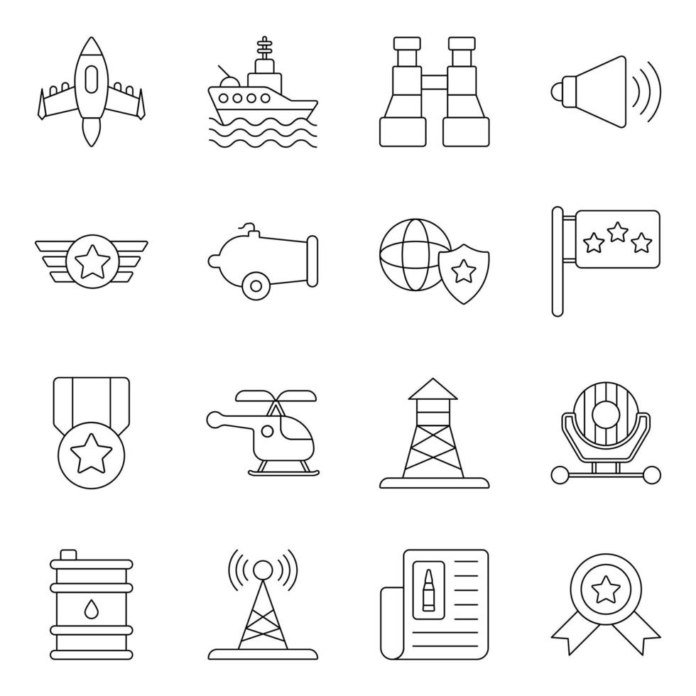 Pack of Army Line Icons vector