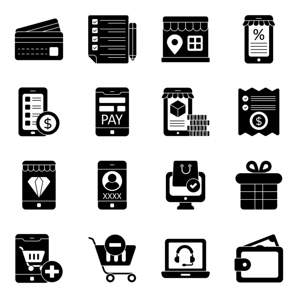 paquete de iconos de glifo de compra vector