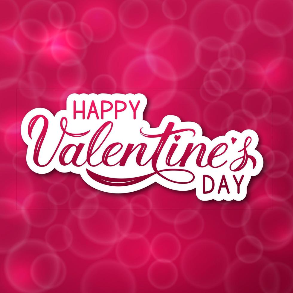 Happy Valentine s Day 3d lettering on bright pink blurred background. Hand drawn celebration poster. Easy to edit vector template for Valentines day greeting card, party invitation, flyer, banner etc.