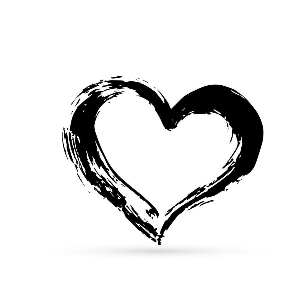 Hand drown heart. Black textured brush stroke. Grunge shape of heart. Valentines day sign. Love symbol. vector