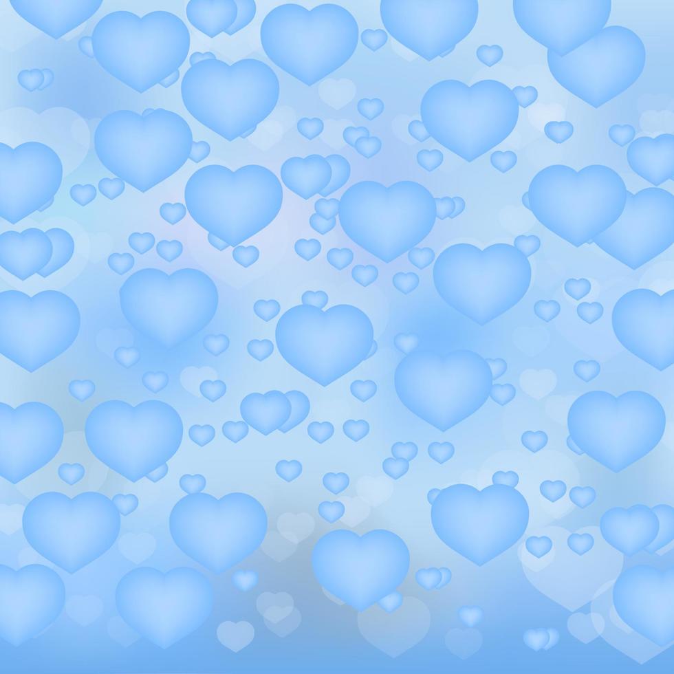 Light blue hearts 3d background. Valentine s day shiny greeting card. Romantic vector illustration. Easy to edit design template.