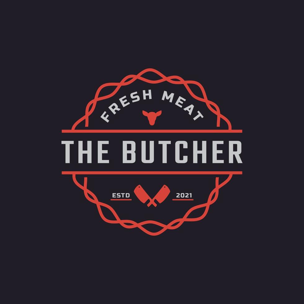 Classic Vintage Retro Label Badge for Butcher Shop with Crossed Cleavers Logo Design Inspiration vector