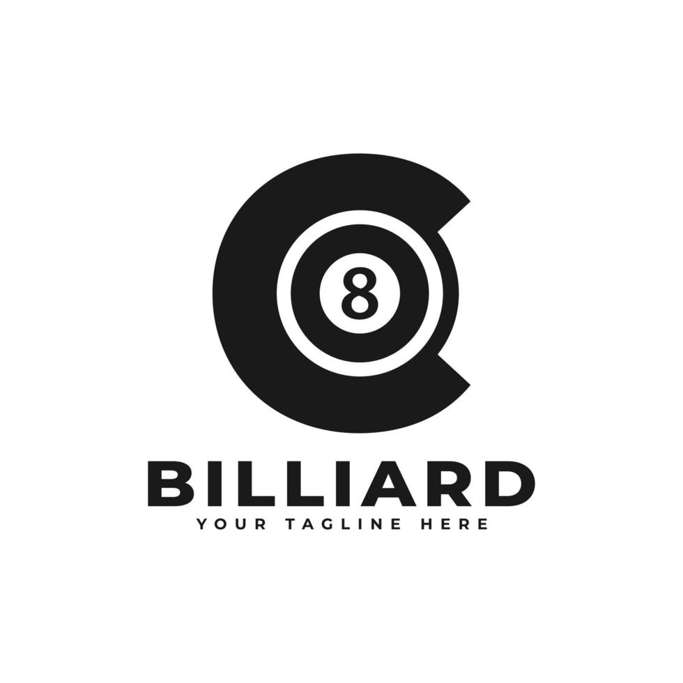 Letter C with Billiards Logo Design. Vector Design Template Elements for Sport Team or Corporate Identity.