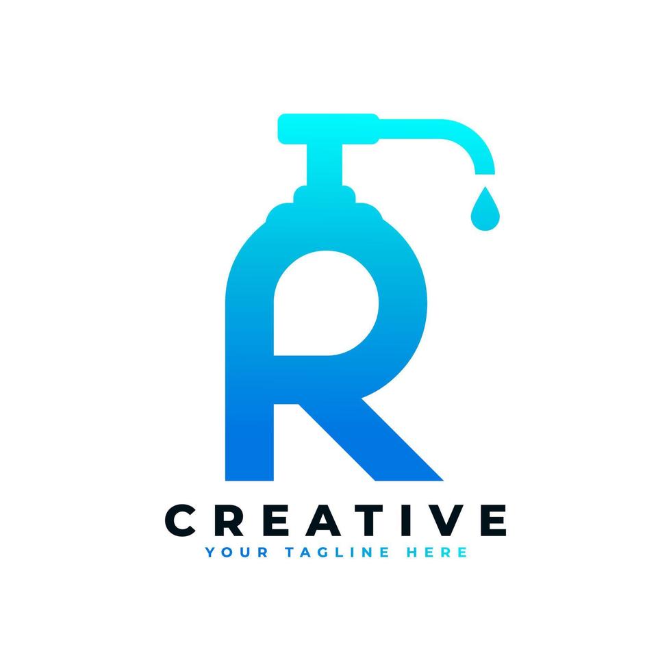 Antibacterial Hand Sanitizer Logo. Initial Letter R with Hand Sanitizer Logo. vector