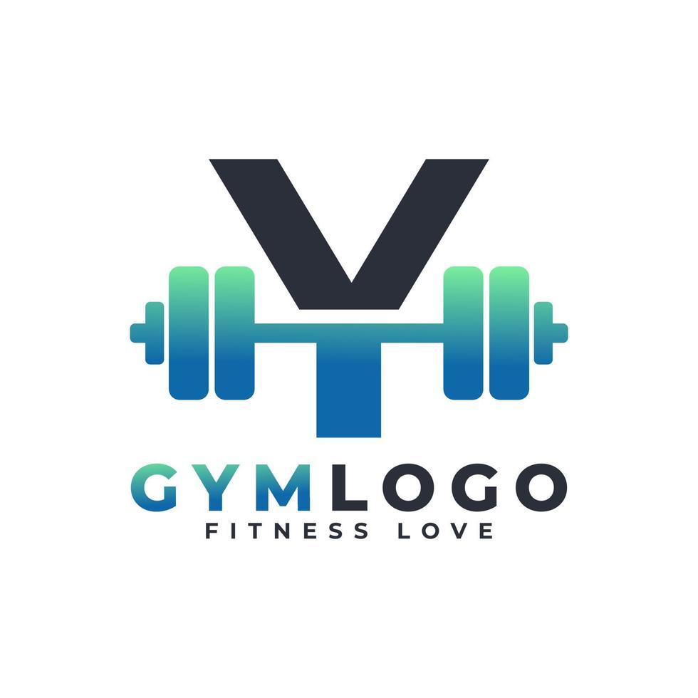 Letter Y Logo With Barbell. Fitness Gym logo. Lifting Vector Logo Design For Gym and Fitness. Alphabet Letter Logo Template