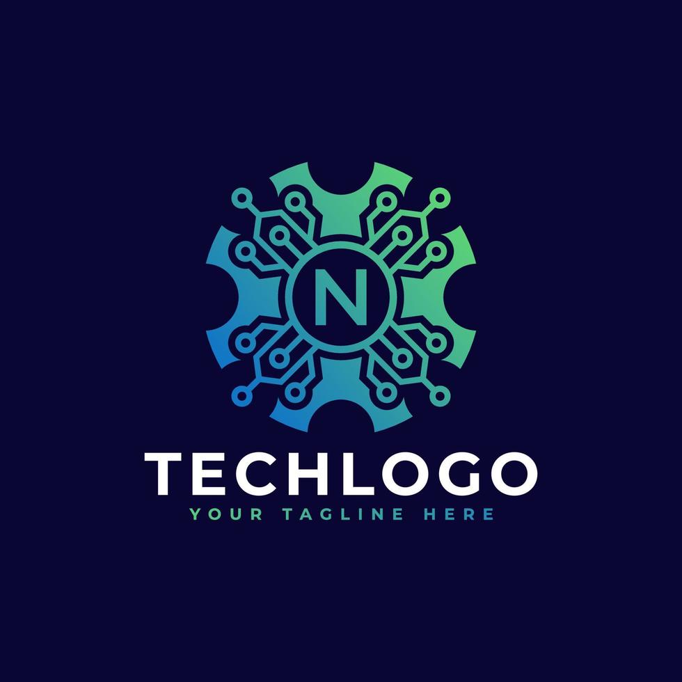 elemento de plantilla de diseño de logotipo de letra n inicial de tecnología. vector