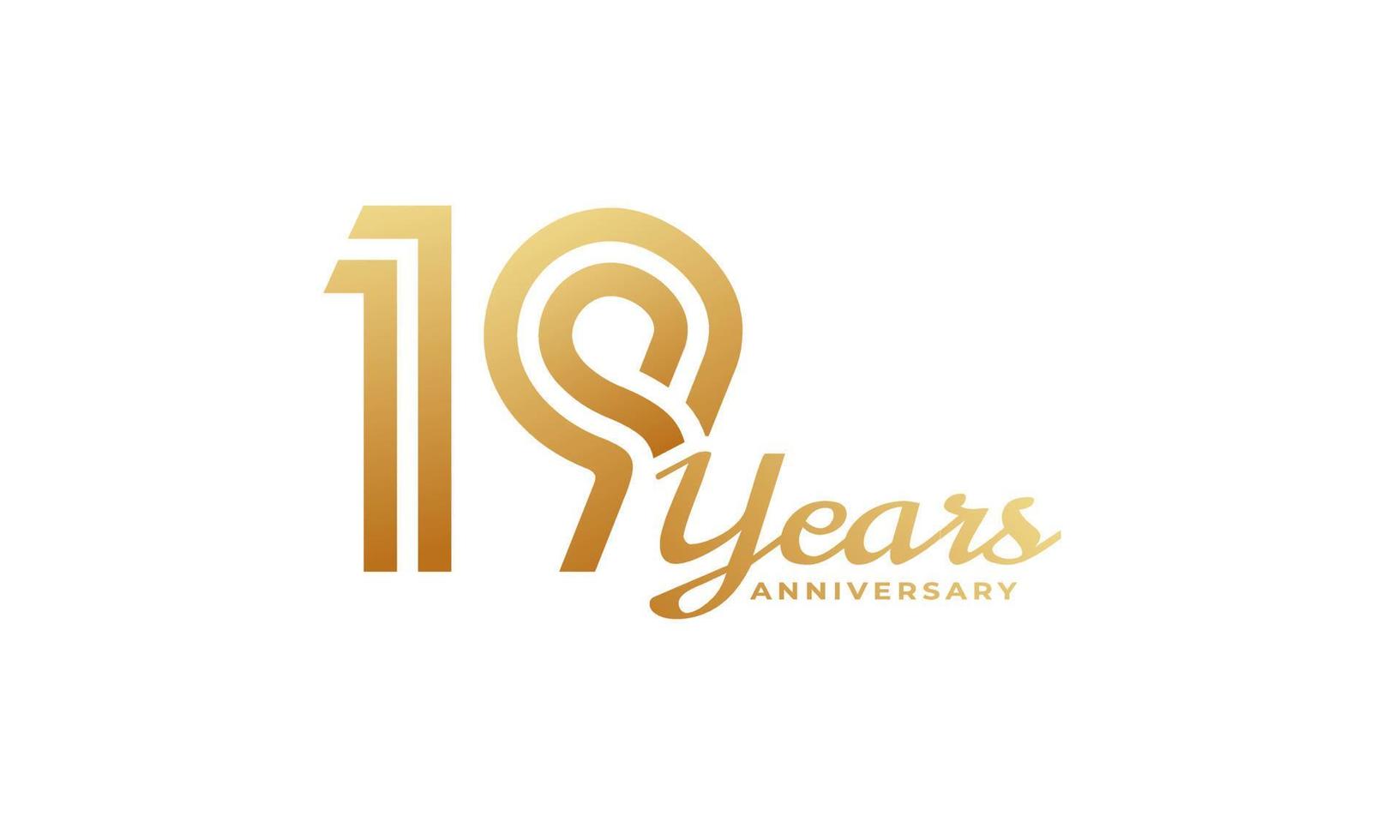 19 Year Anniversary Celebration with Handwriting Golden Color for Celebration Event, Wedding, Greeting card, and Invitation Isolated on White Background vector
