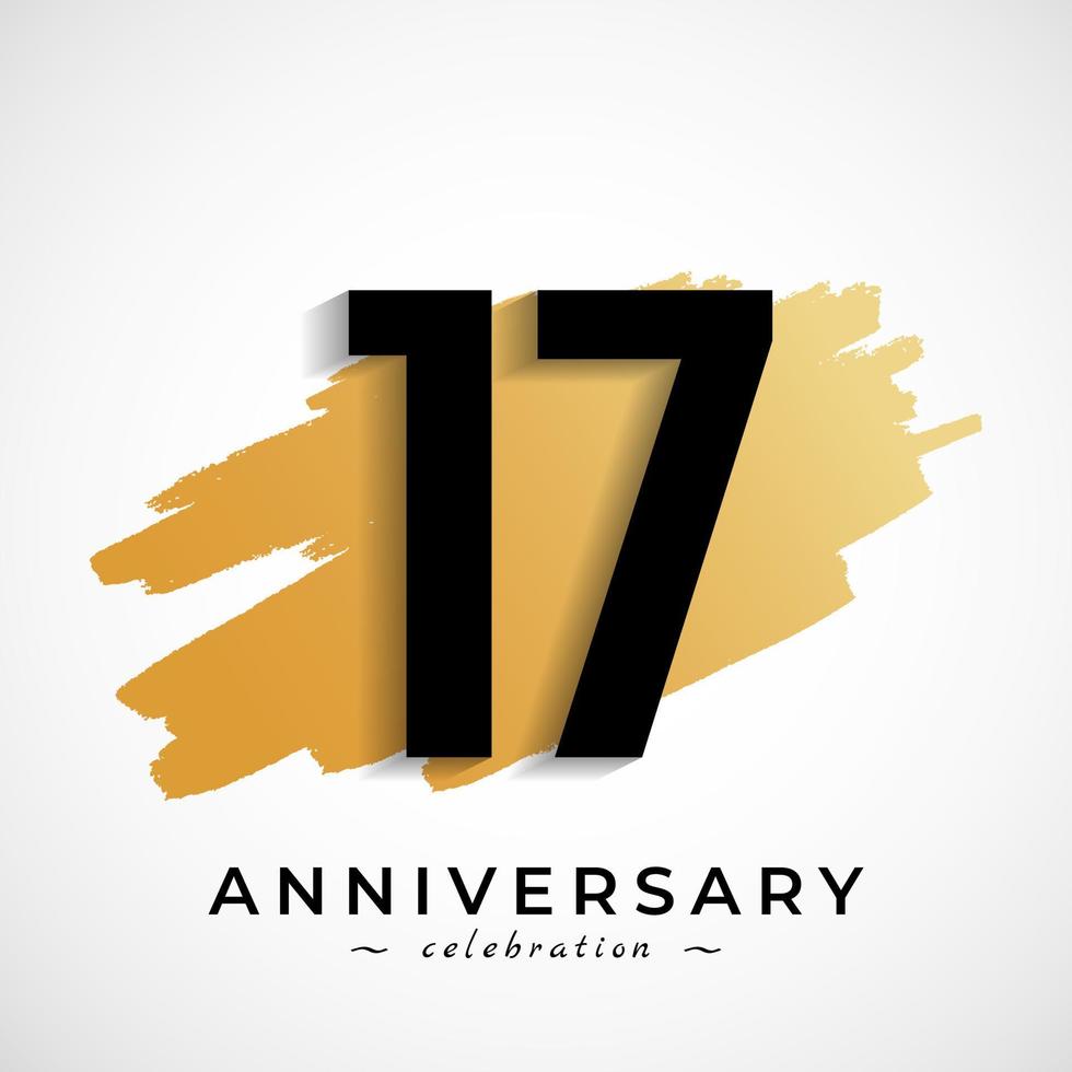 17 Year Anniversary Celebration with Gold Brush Symbol. Happy Anniversary Greeting Celebrates Event Isolated on White Background vector