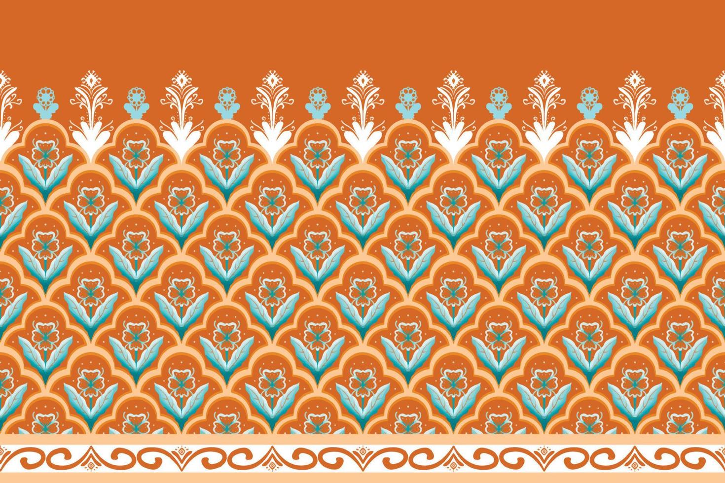 Blue Flower on Orange Brown Geometric ethnic oriental pattern traditional  Design for background,carpet,wallpaper,clothing,wrapping,Batik,fabric,  vector illustration embroidery style 6254410 Vector Art at Vecteezy