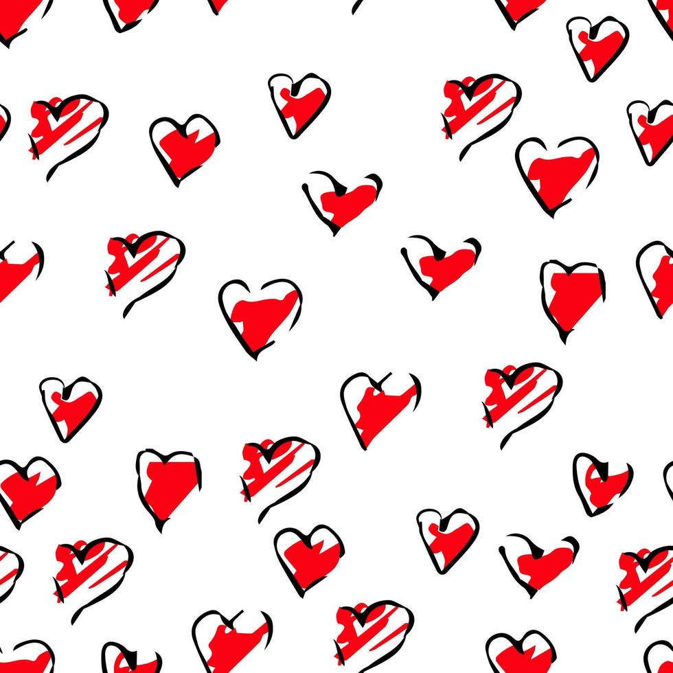 patrón transparente de vector con corazones lindos de estilo dibujado a mano rojo y negro. textura para baldosas de cerámica, papeles pintados, papel de envolver, textiles, fondos de páginas web